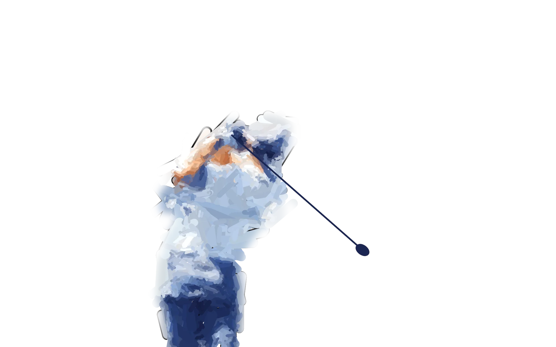 ドライバーを振り切ったゴルファーを、絵の具のタッチで描いた絵
