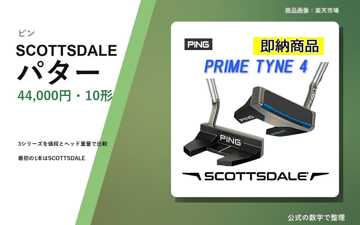 ピン SCOTTSDALE パターの商品画像と、ピンのパター3シリーズ比較という見出し
