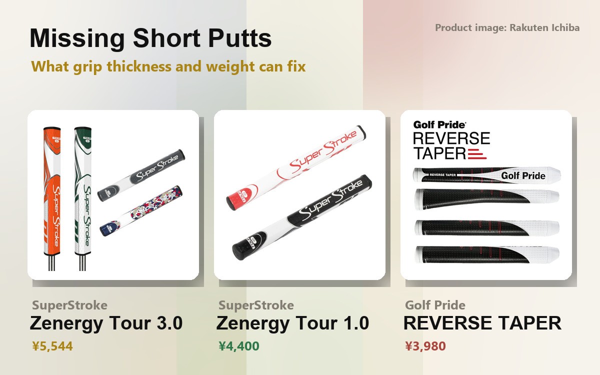 Header image for the short putts and putter grip article (SuperStroke Zenergy Tour 3.0, Tour 1.0 and Golf Pride REVERSE TAPER)