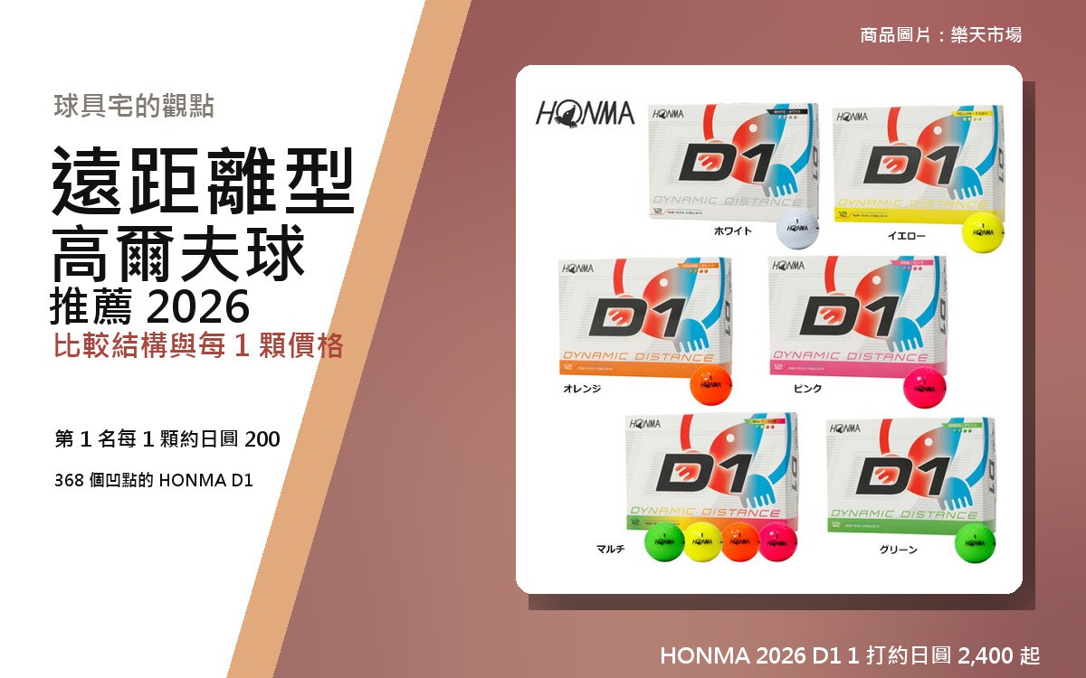 【2026年10月最新版】高爾夫球推薦｜4 款遠距離球，用結構與價格比較